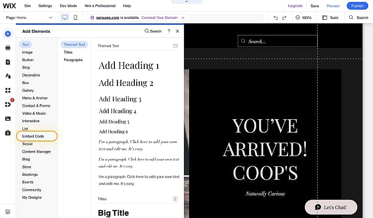 Adding the embed code element to your website